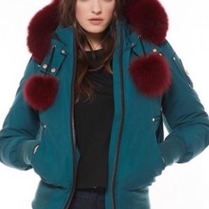 Moose Knuckles Yorkdale bomber jacket, green ash with red fur